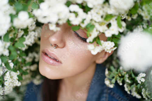 Portrait of beautiful woman with bright makeup  photo