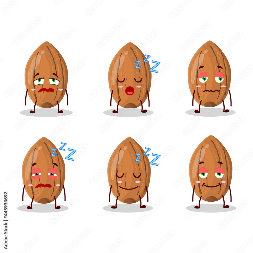 Cartoon character of almond with sleepy expression Cartoon character of almond with sleepy expression
