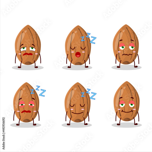 Cartoon character of almond with sleepy expression