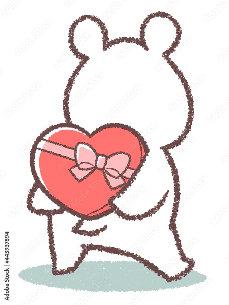 後ろ手にチョコレートを持つ子供シロクマの後ろ姿