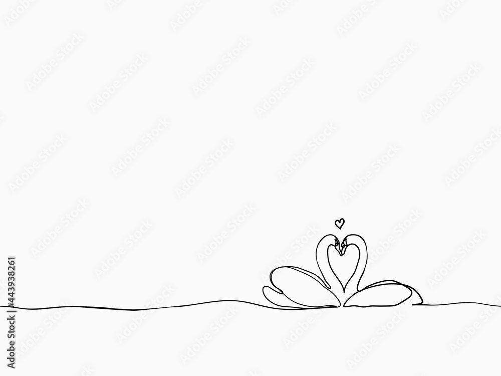 custom made wallpaper toronto digitalsimple black and white childish hand drawn continuous line art lover couple of swans swimming seamless pattern, wallpaper, texture, banner, label, background, vector design.