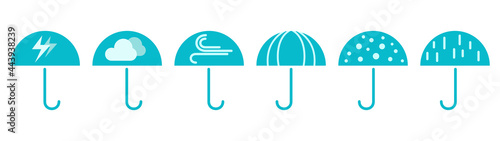 rain and bad weather umbrella, sun and heat umbrella, new blue vector icons, weather forecast