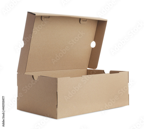 Open cardboard box for shoes isolated on white