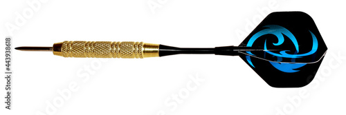 dart, the main parts of a dart are the tip, barrel, a shaft and plumage, a number of the connected games in which players metat darts in a round target. isolated on a white background as object.
