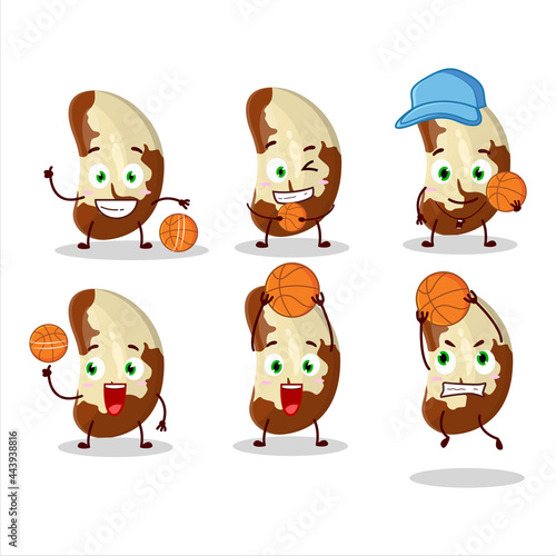 Talented brazil nuts cartoon character as a basketball athlete