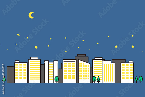 シンプルでかわいいビル街のベクターイラスト素材／夜／風景