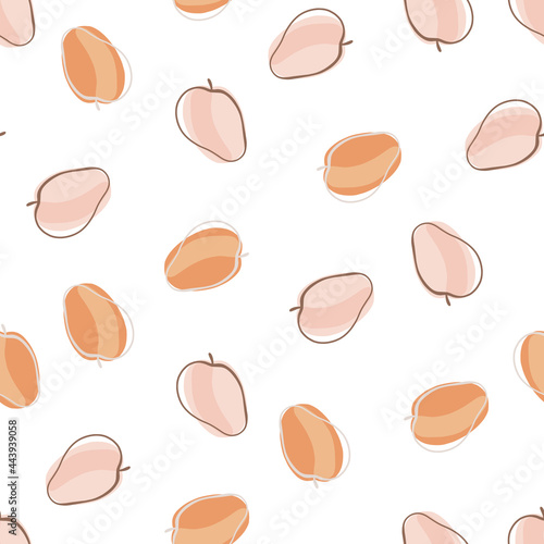 Healthy food seamless pattern with random orange and pink apricot elements. Isolated fruit backdrop.