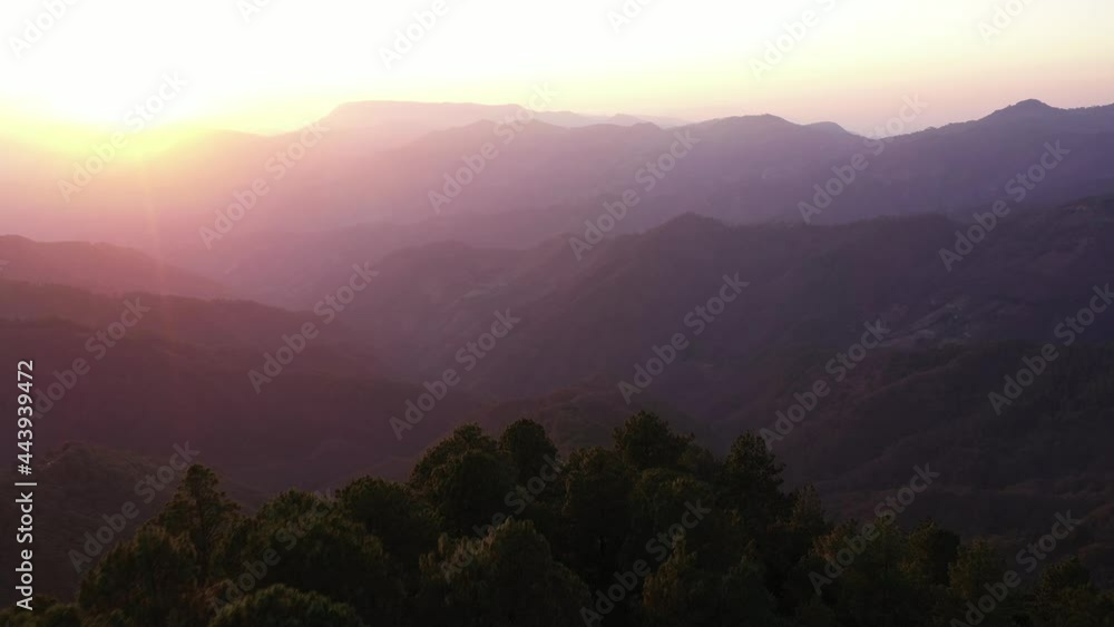 Aerial View, Magic Sunset Above Mountain Range of Oaxaca State Highlands Mexico. Dense Forest Landscape, Drone Shot Aerial View, Magic Sunset Above Mountain Range of Oaxaca State Highlands Mexico. Dense Forest Landscape, Drone Shot