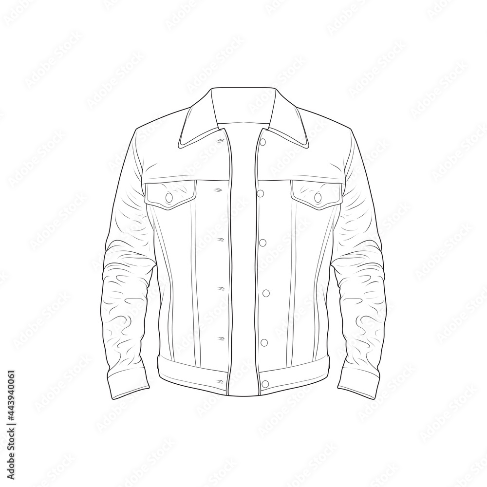 trucker jacket outline drawing vector, trucker jacket in a sketch style ...