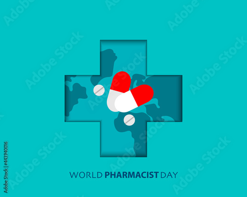 World Pharmacist Day With Drug And Map Vector