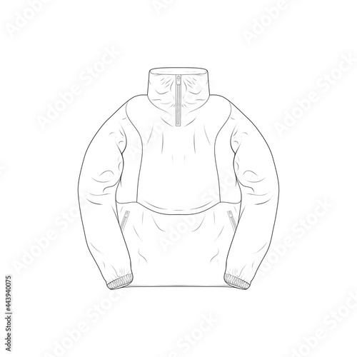 windbraker outline drawing vector, windbraker in a sketch style, trainers template outline, vector Illustration.