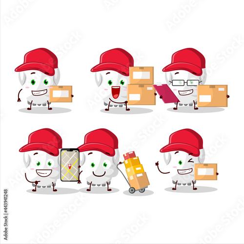 Cartoon character design of skull working as a courier