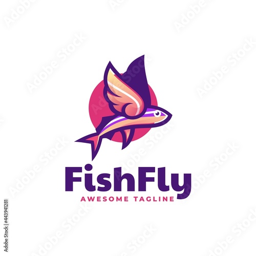 Vector Logo Illustration Fish Fly Simple Mascot Style.