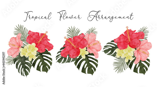 watercolor tropical flower pink hibiscus floral arrangement
