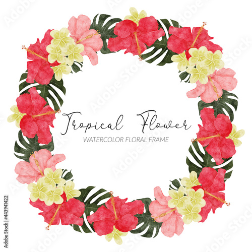 watercolor tropical hibiscus flower wreath frame