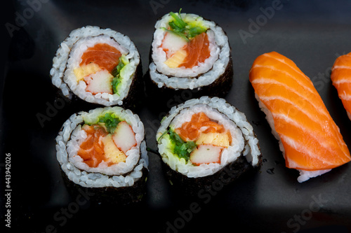 Sake Sushi Nigiri and Maki Rolls