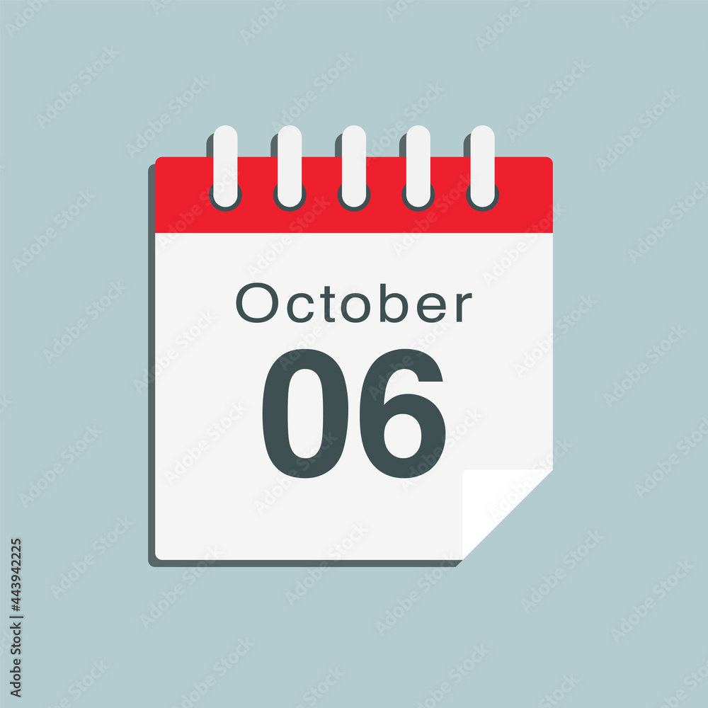Icon day date 6 October, template calendar page Icon day date 6 October, template calendar page