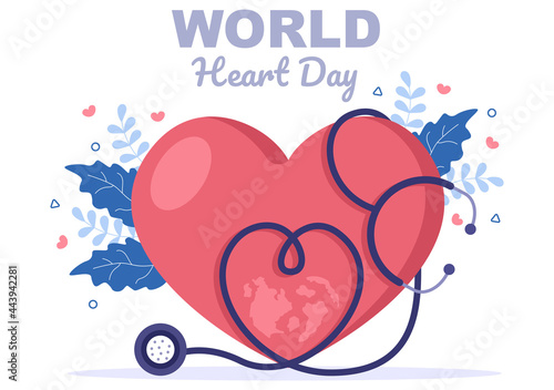 World Heart Day Illustration To Make People Aware The Importance Of Health, Care And Prevention Various Diseases. Flat Design Background Template