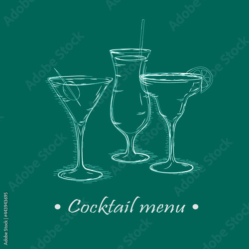sketch of cocktails with fruits