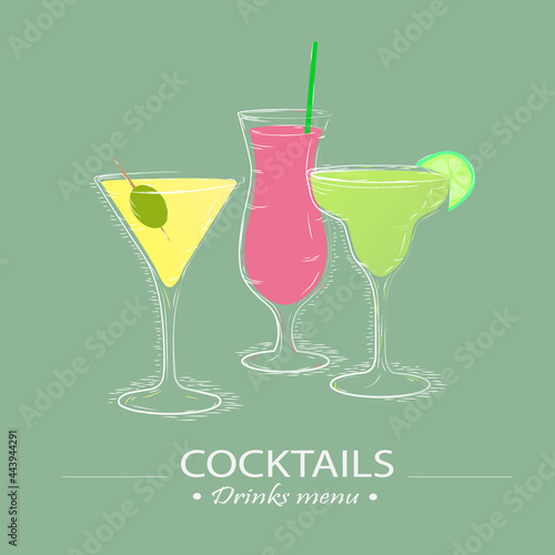sketch of cocktails with fruits