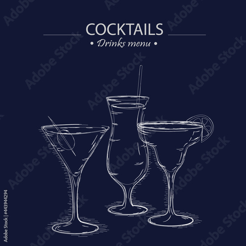 sketch of cocktails with fruits