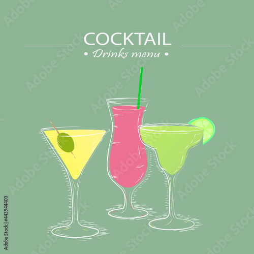 sketch of cocktails with fruits