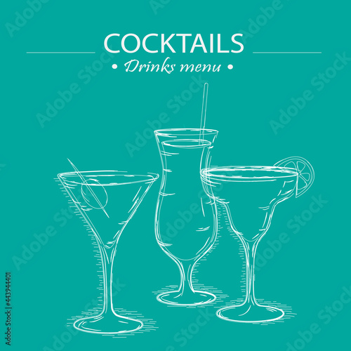 sketch of cocktails with fruits