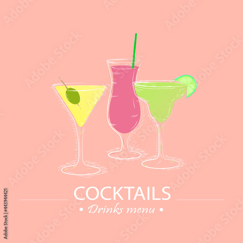 sketch of cocktails with fruits