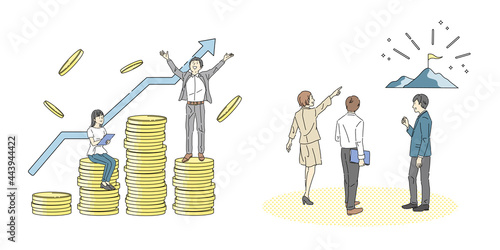 成長、挑戦のビジネスイラスト、セット