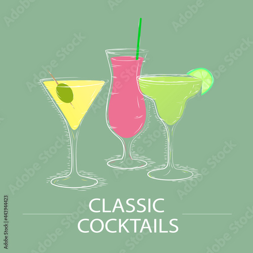 sketch of cocktails with fruits