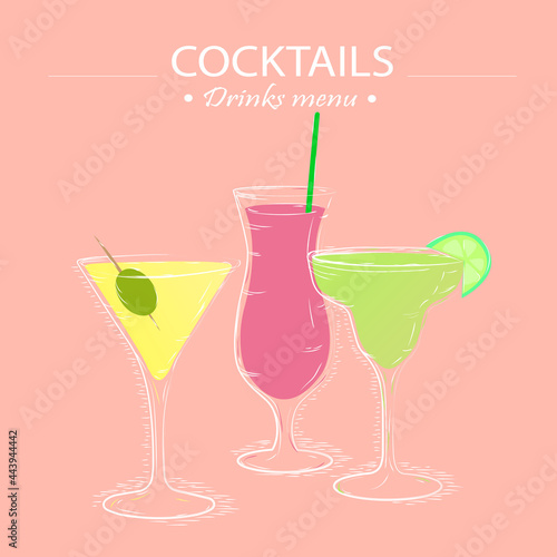 sketch of cocktails with fruits