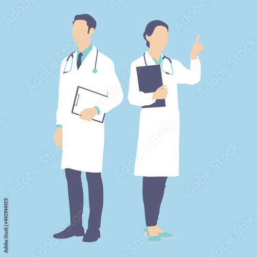 Young medical men and women doctor on isolate background. Flat vector illustration.