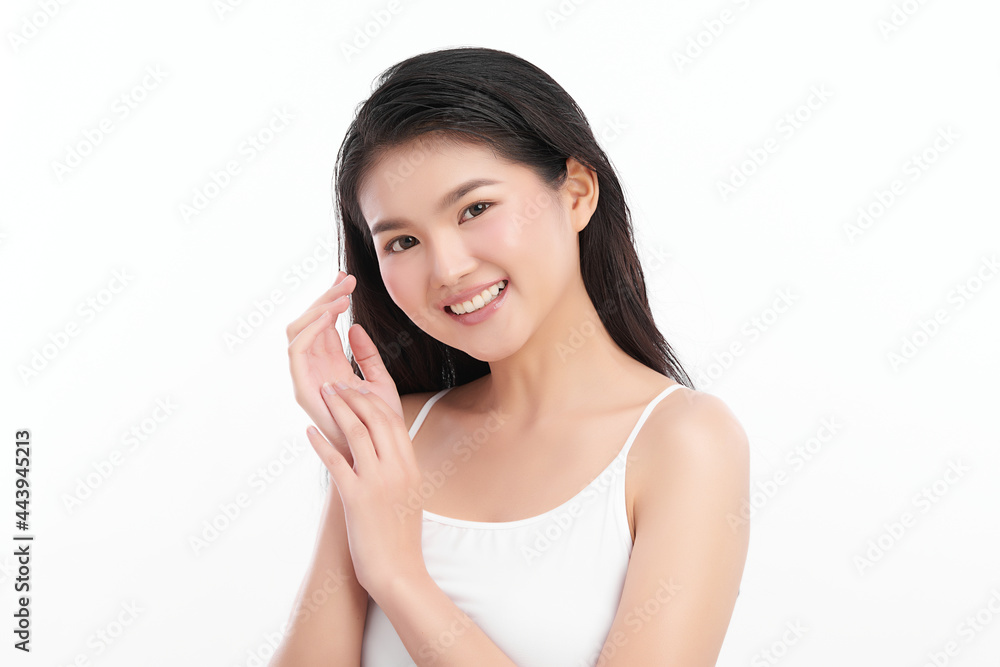 Beautiful young asian woman with clean fresh skin on white background, Face care, Facial treatment, Cosmetology, beauty and spa, Asian women portrait. Beautiful young asian woman with clean fresh skin on white background, Face care, Facial treatment, Cosmetology, beauty and spa, Asian women portrait.