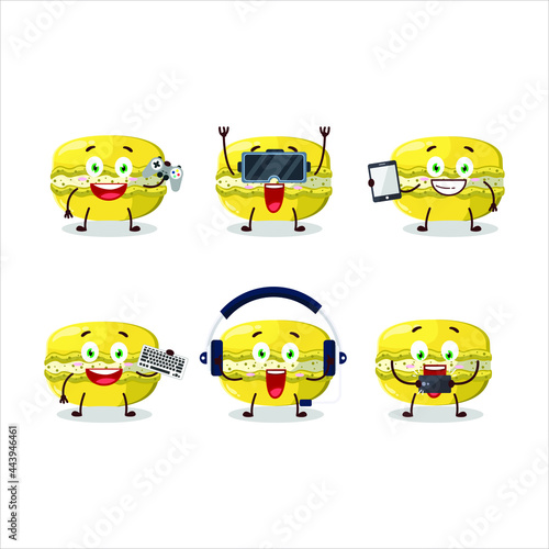 Mango macaron cartoon character are playing games with various cute emoticons. Vector illustration