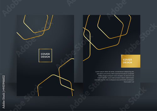 Abstract black and gold luxury background. Modern black cover design set. Luxury creative line pattern in premium colors: black, gold and white. Suit for notebook A4 cover, business poster, brochure
