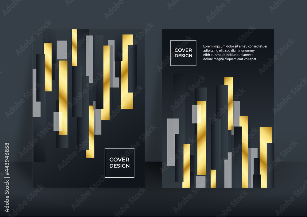 Abstract black and gold luxury background. Modern black cover design set. Luxury creative line pattern in premium colors: black, gold and white. Suit for notebook A4 cover, business poster, brochure Abstract black and gold luxury background. Modern black cover design set. Luxury creative line pattern in premium colors: black, gold and white. Suit for notebook A4 cover, business poster, brochure