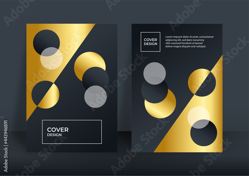 Abstract black and gold luxury background. Modern black cover design set. Luxury creative line pattern in premium colors: black, gold and white. Suit for notebook A4 cover, business poster, brochure