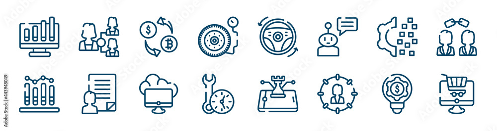 general icons set such as hr planning, inflate tire, digital transformation, business performance, edge computing, fintech innovation outline vector signs. symbol, logo illustration. linear style general icons set such as hr planning, inflate tire, digital transformation, business performance, edge computing, fintech innovation outline vector signs. symbol, logo illustration. linear style