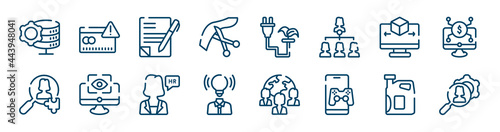 general icons set such as cit risk, inauguration, 3d modeling, hr solutions, hr manager, engine oil outline vector signs. symbol, logo illustration. linear style icons set. pixel perfect vector