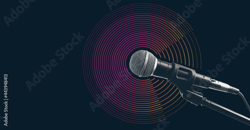 Valokuva Stand with microphone on dark background