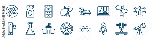 laboratory icons set such as medication, liver, ascend, celsius, high school, tuning fork outline vector signs. symbol, logo illustration. linear style icons set. pixel perfect vector graphics.