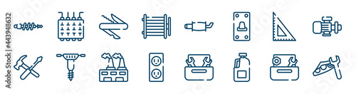 car repair icons set such as fuse box, condenser, null, repair tools cross, wastes, wrench and nut outline vector signs. symbol, logo illustration. linear style icons set. pixel perfect vector