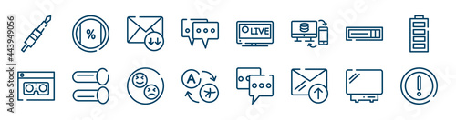 emergency services icons set such as ratio, online chat, hdmi, scammer, reaction, bluray outline vector signs. symbol, logo illustration. linear style icons set. pixel perfect vector graphics.