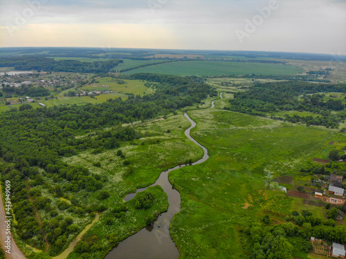 Aerial view of a small river (Kumeny, Kirov region, Russia)