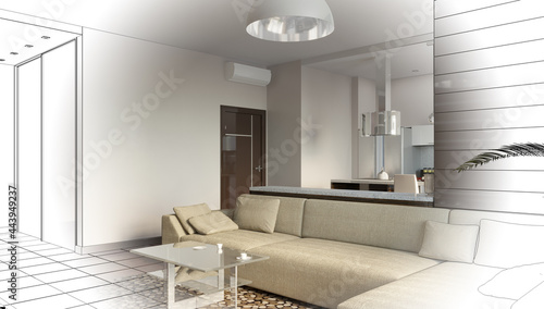 visualization of modern residential interior design    3D illustration  cg render