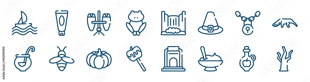 nature icons set such as sun lotion, toad, locks, punch bowl, pumpkin, cider outline vector signs. symbol, logo illustration. linear style icons set. pixel perfect vector graphics. nature icons set such as sun lotion, toad, locks, punch bowl, pumpkin, cider outline vector signs. symbol, logo illustration. linear style icons set. pixel perfect vector graphics.