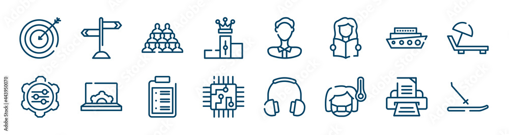 icons set such as direction, ranking, ship, setting, plan, printer outline vector signs. symbol, logo illustration. linear style icons set. pixel perfect vector graphics. icons set such as direction, ranking, ship, setting, plan, printer outline vector signs. symbol, logo illustration. linear style icons set. pixel perfect vector graphics.