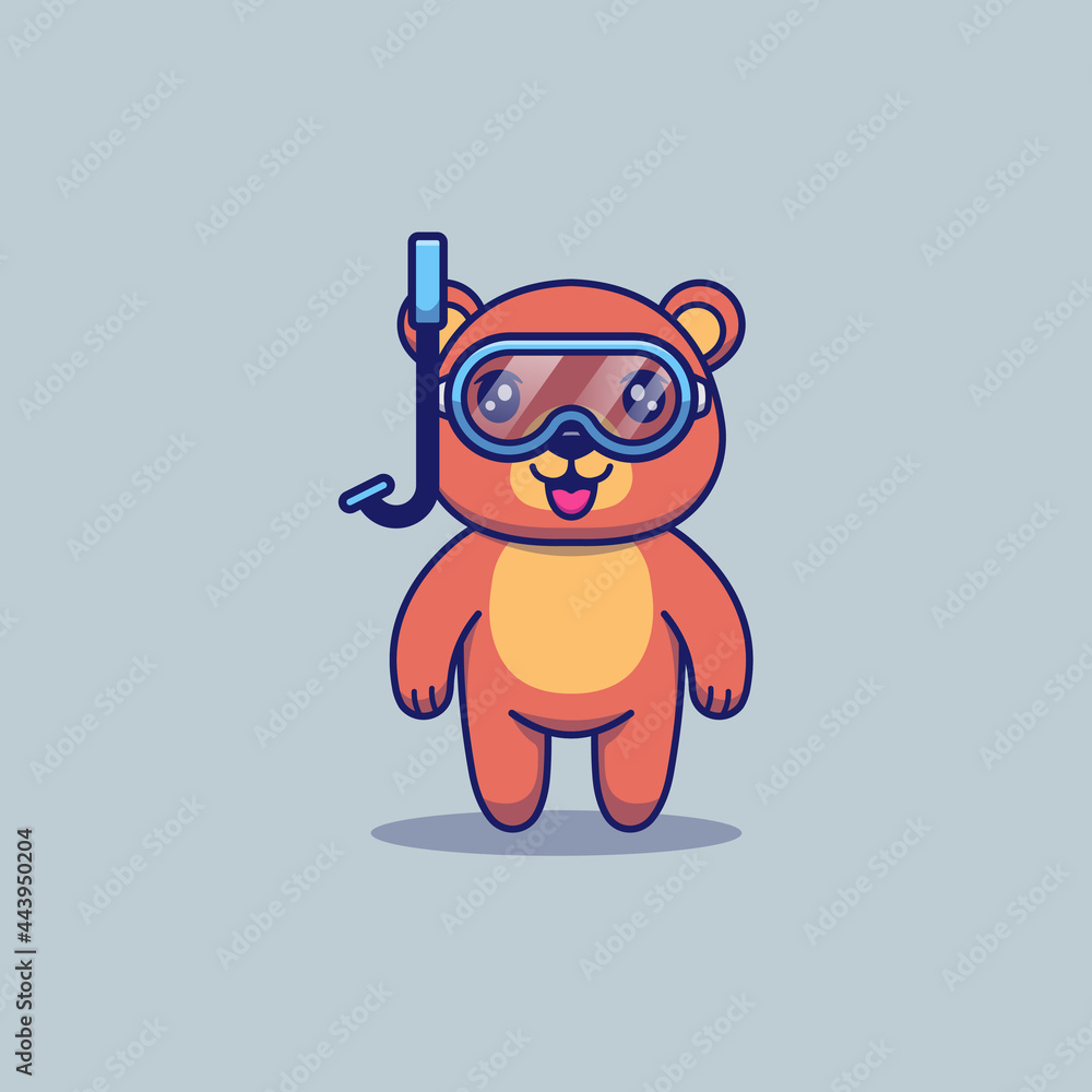 Cute bear wearing diving goggles
