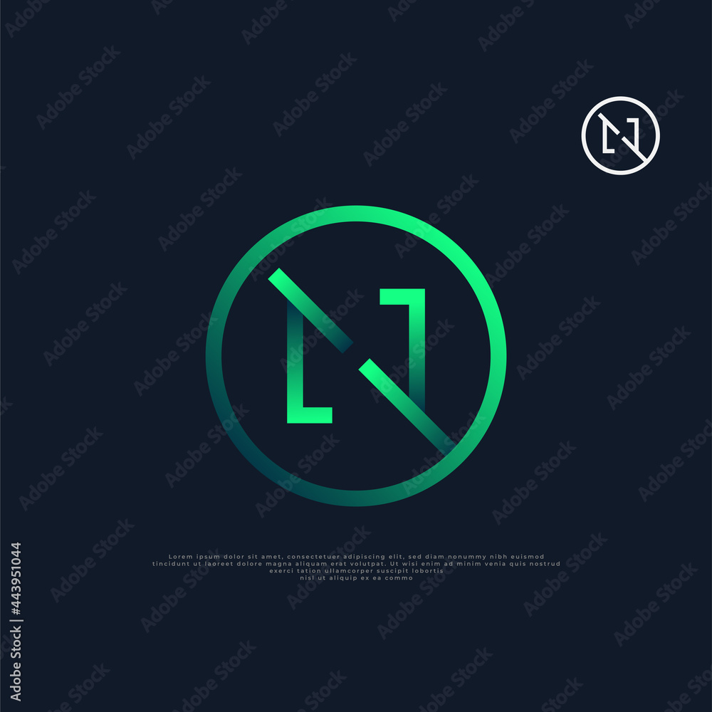 Abstract Initial Letter N Logo Design with Line Style in Green Gradient. Usable For Business or Technology Logos Abstract Initial Letter N Logo Design with Line Style in Green Gradient. Usable For Business or Technology Logos