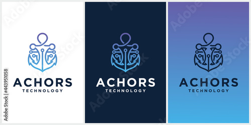Anchor technology logo icon design template, Business symbol or sign. Anchor technology vector with business card display logotype Anchor Navy Ship Marine template design